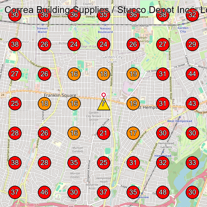 Correa Building Supplies / Stucco Depot Inc GeoGrid visibility map for Construction Company in Garden City South